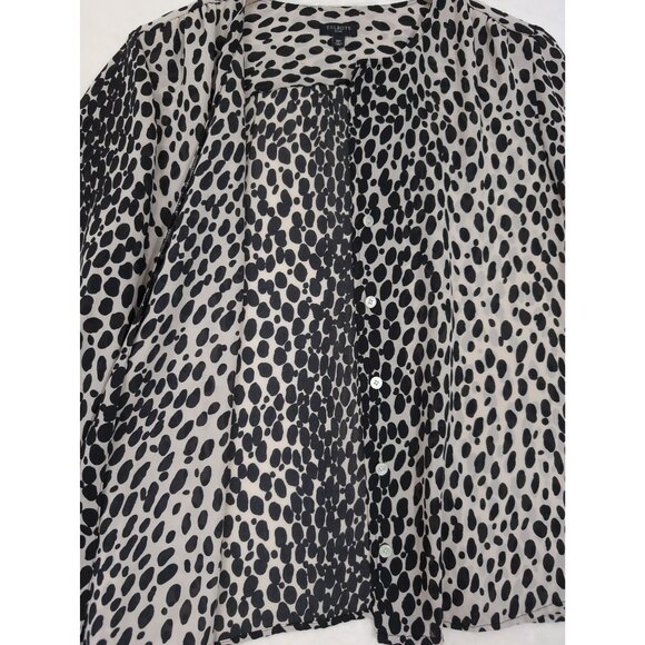 Talbots Button Up Semi Sheer Top Women 16 Petite Beige Black Animal Print Career - Picture 5 of 8